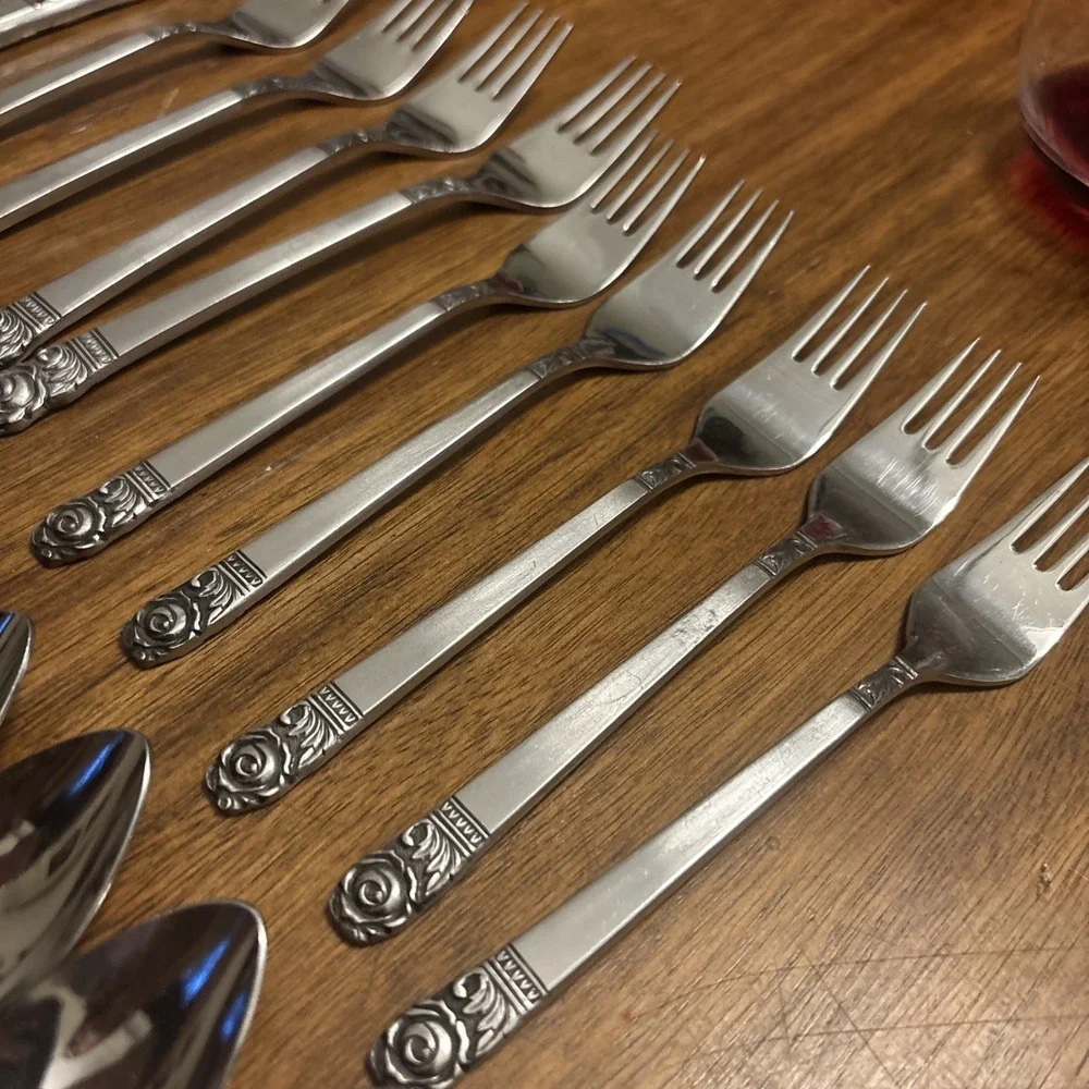 29‎ pc.  Mid Century Interpur Rose Tip Stainless Steel Japan Flatware Silverware